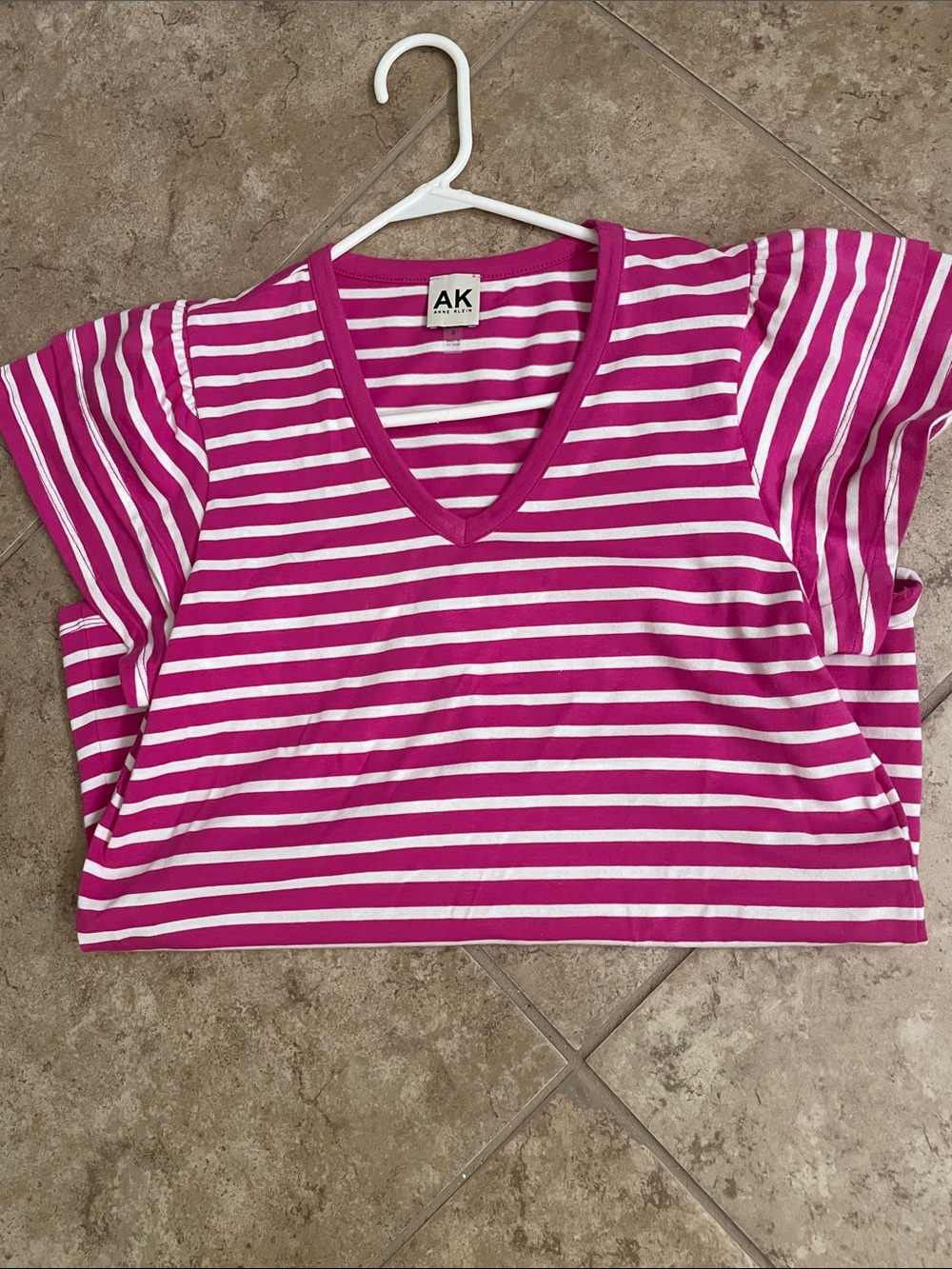 Anne Klein Hot Pink and White Striped Tee